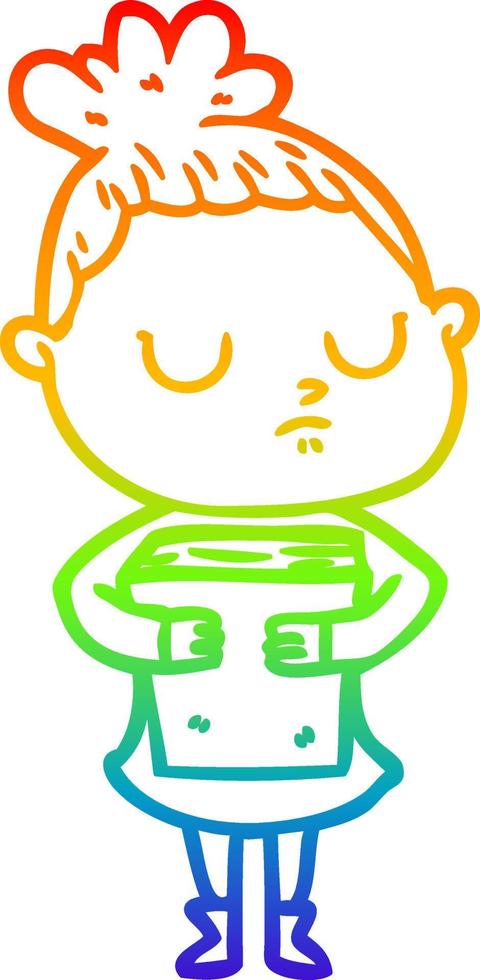rainbow gradient line drawing cartoon calm woman vector