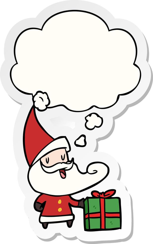cartoon santa claus and thought bubble as a printed sticker vector