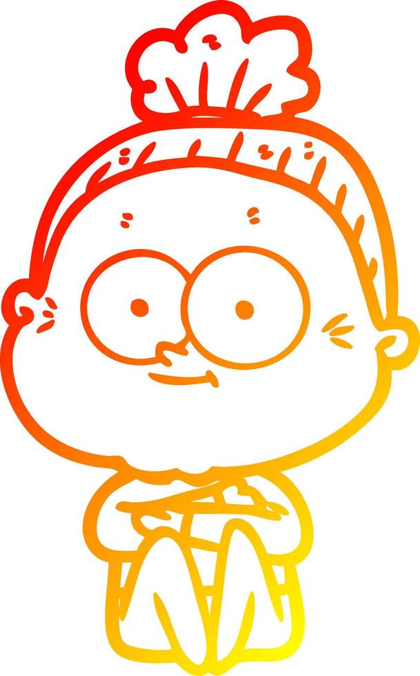 warm gradient line drawing cartoon happy old woman vector