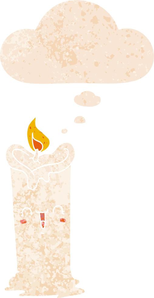 cartoon happy candle and thought bubble in retro textured style vector