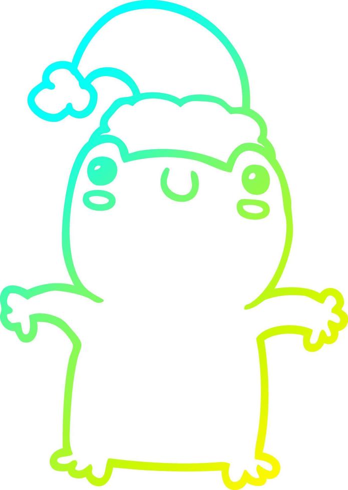cold gradient line drawing cute cartoon frog wearing christmas hat vector