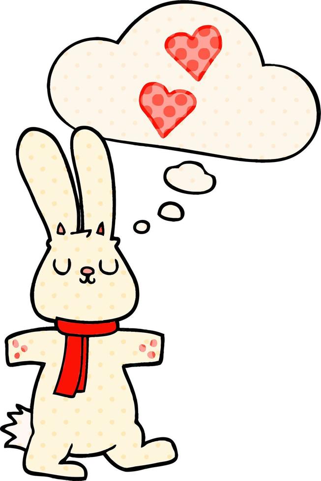 cartoon rabbit in love and thought bubble in comic book style vector
