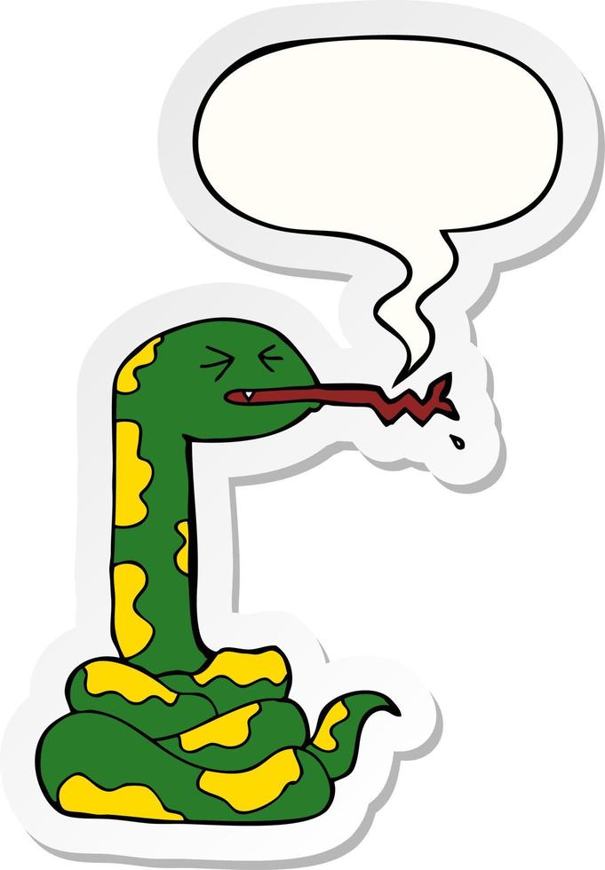 caricatura, silbido, serpiente, y, discurso, burbuja, pegatina vector