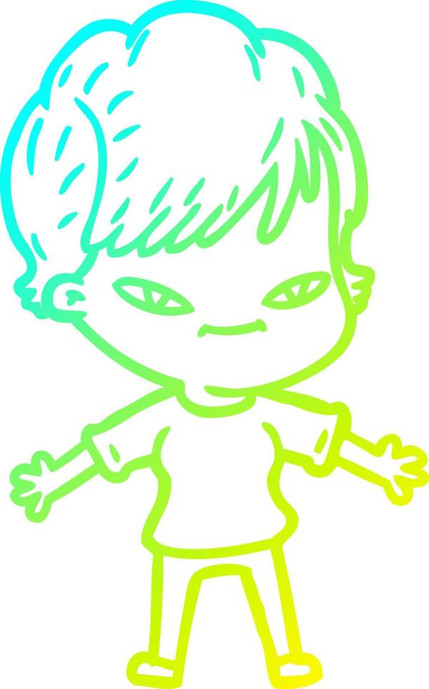 cold gradient line drawing cartoon happy woman vector
