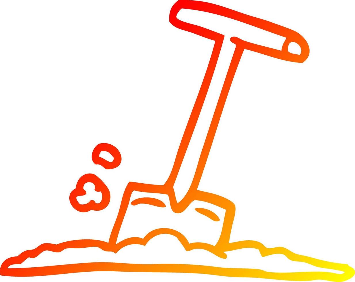 warm gradient line drawing cartoon shovel in dirt vector