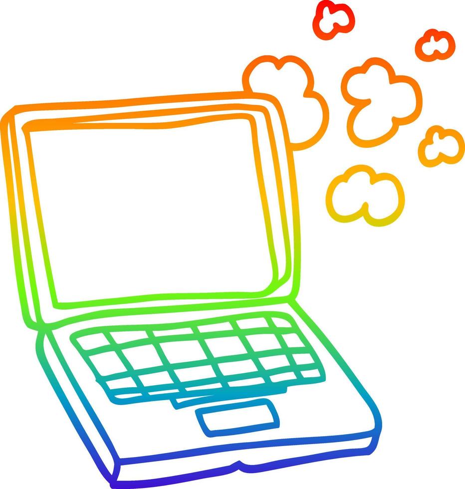 rainbow gradient line drawing cartoon laptop computer vector