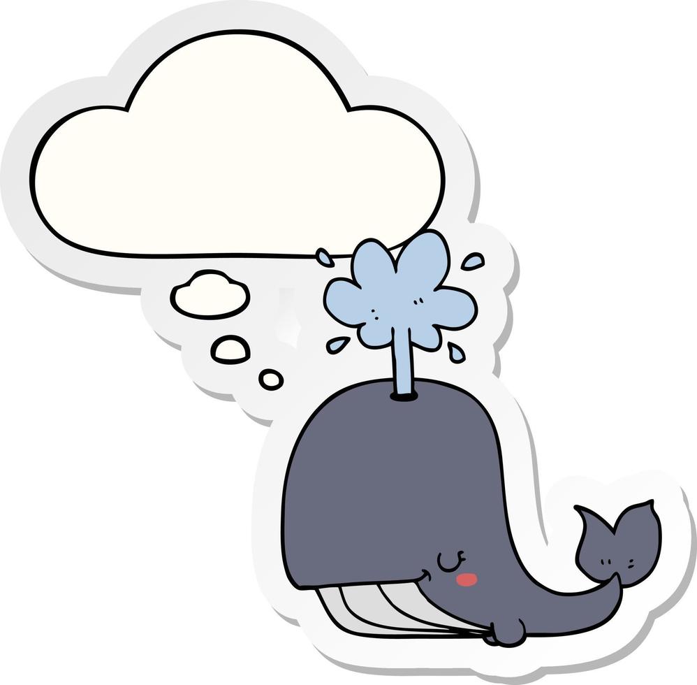 cartoon whale and thought bubble as a printed sticker vector