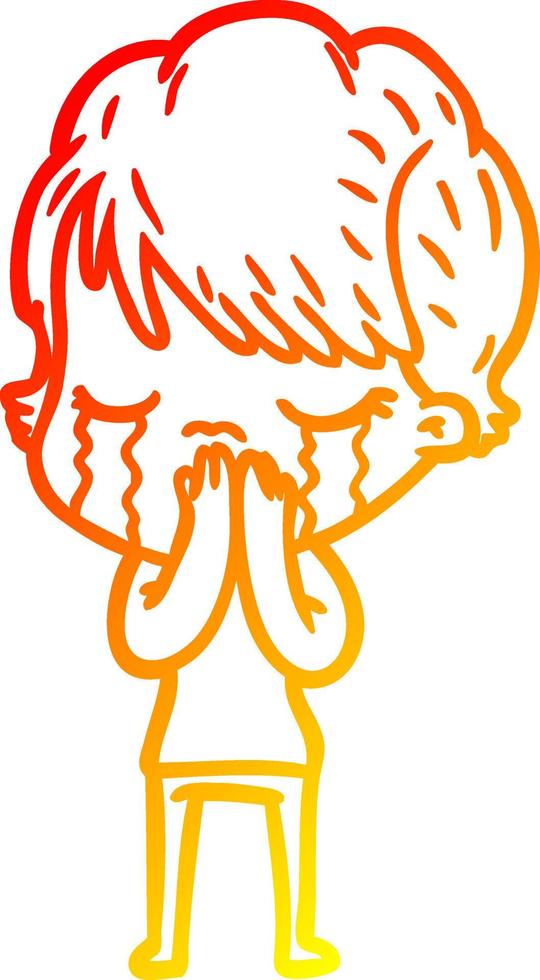 warm gradient line drawing cartoon woman crying vector