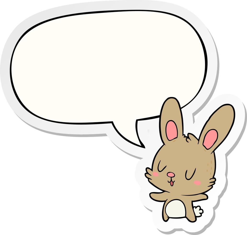 cute cartoon rabbit and speech bubble sticker vector