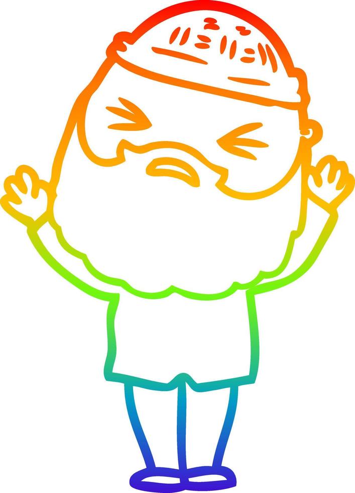 rainbow gradient line drawing cartoon man with beard vector