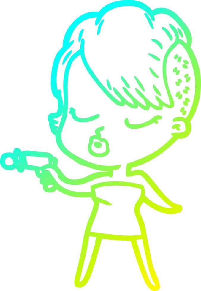 cold gradient line drawing cartoon pretty hipster girl vector