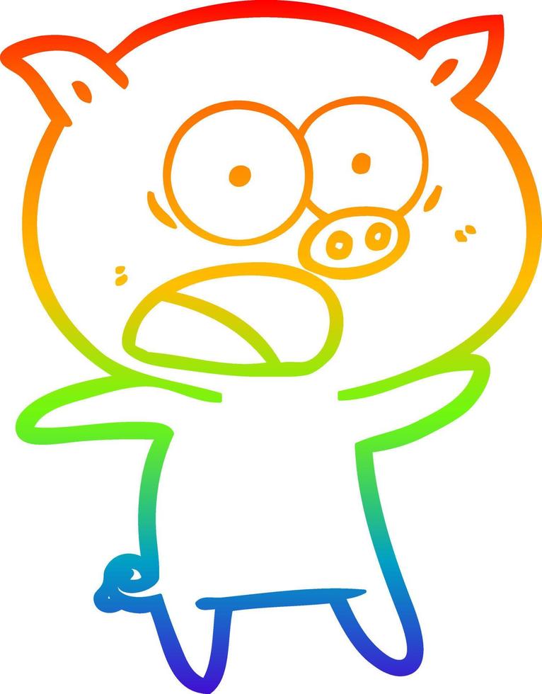 rainbow gradient line drawing cartoon pig shouting vector