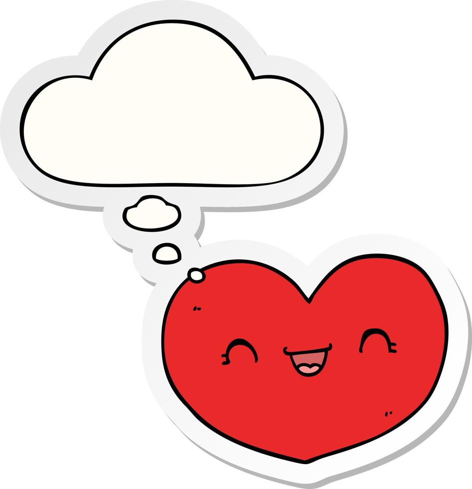 cartoon love heart and thought bubble as a printed sticker vector