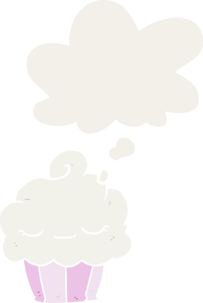 cartoon cupcake and thought bubble in retro style vector