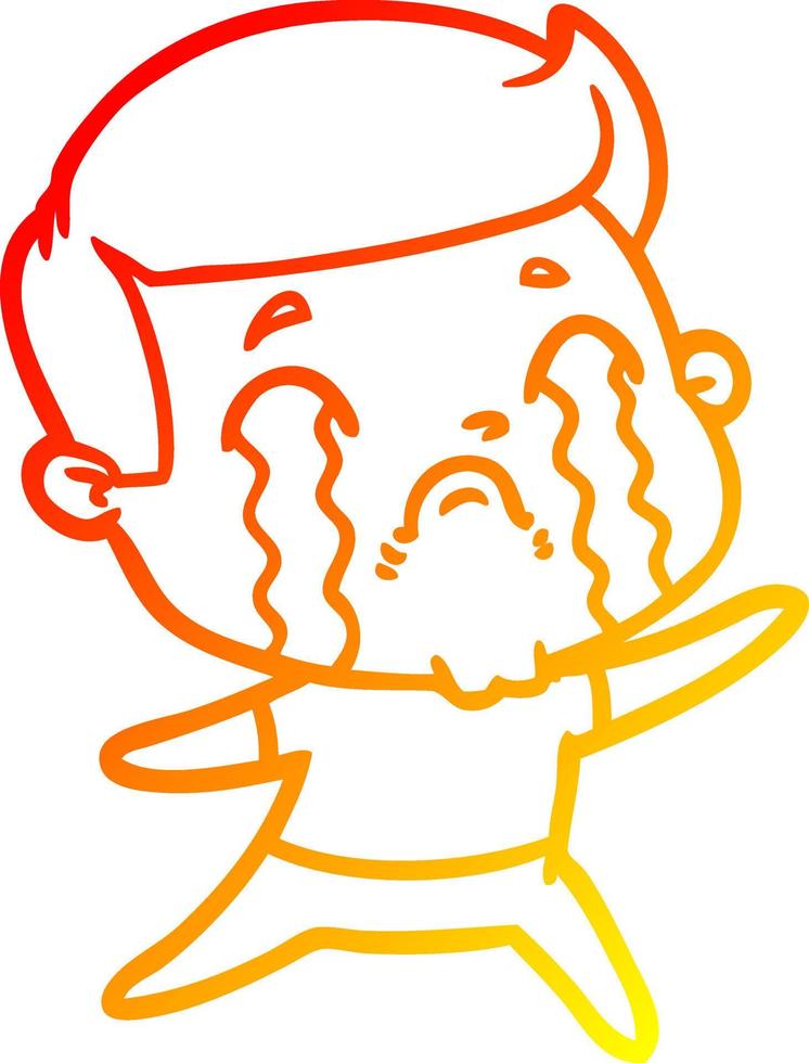 warm gradient line drawing cartoon man crying vector