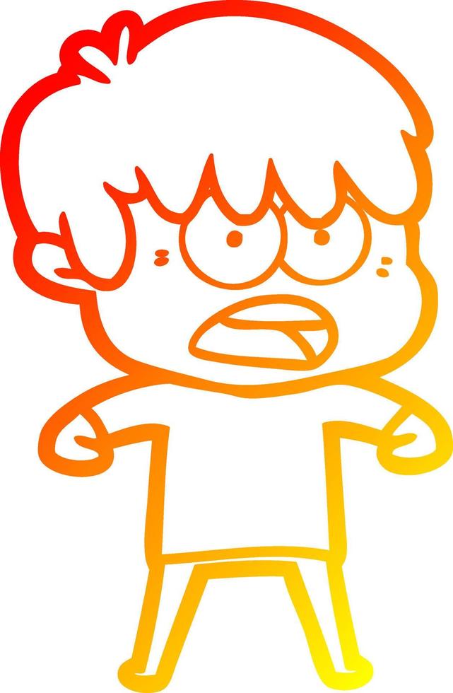 warm gradient line drawing worried cartoon boy vector