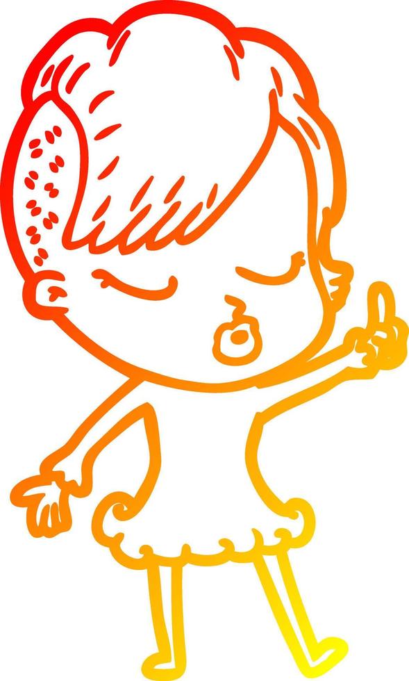 warm gradient line drawing cartoon pretty hipster girl vector