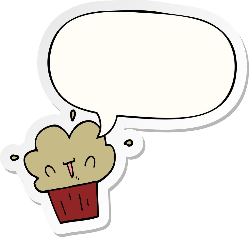 cartoon cupcake and speech bubble sticker vector