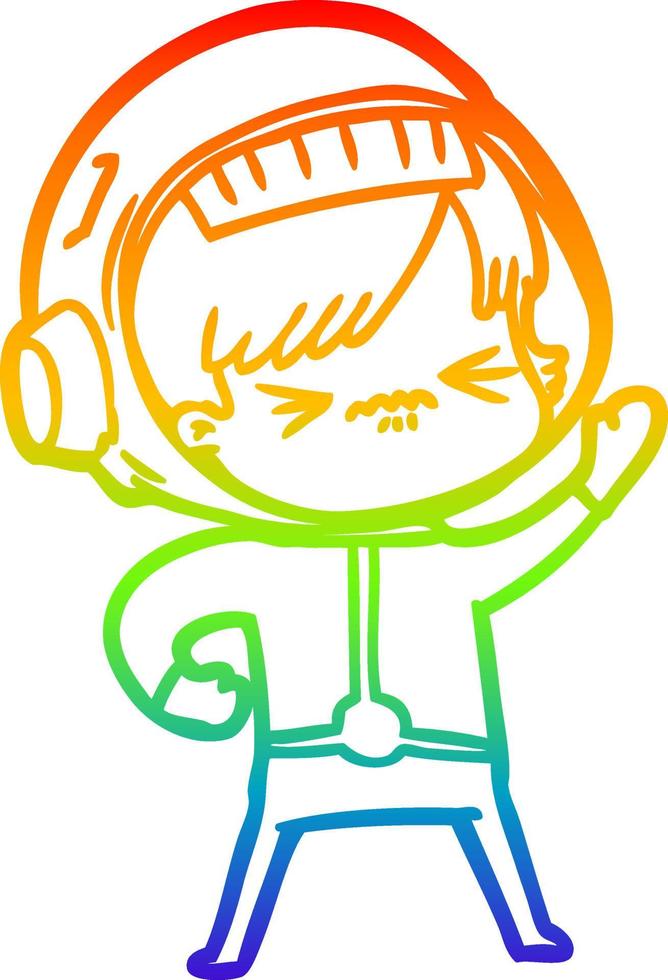 rainbow gradient line drawing cartoon astronaut woman vector