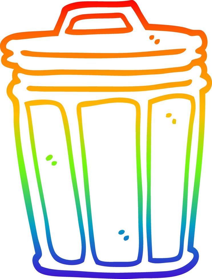 rainbow gradient line drawing cartoon trash can vector