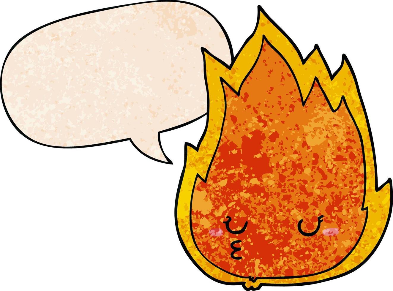 cute cartoon fire and speech bubble in retro texture style vector