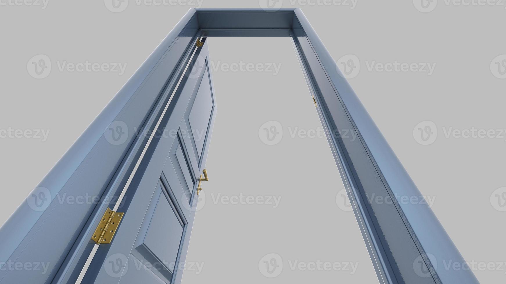 Creative illustration of open, closed door, entrance realistic doorway isolated on background 3d photo