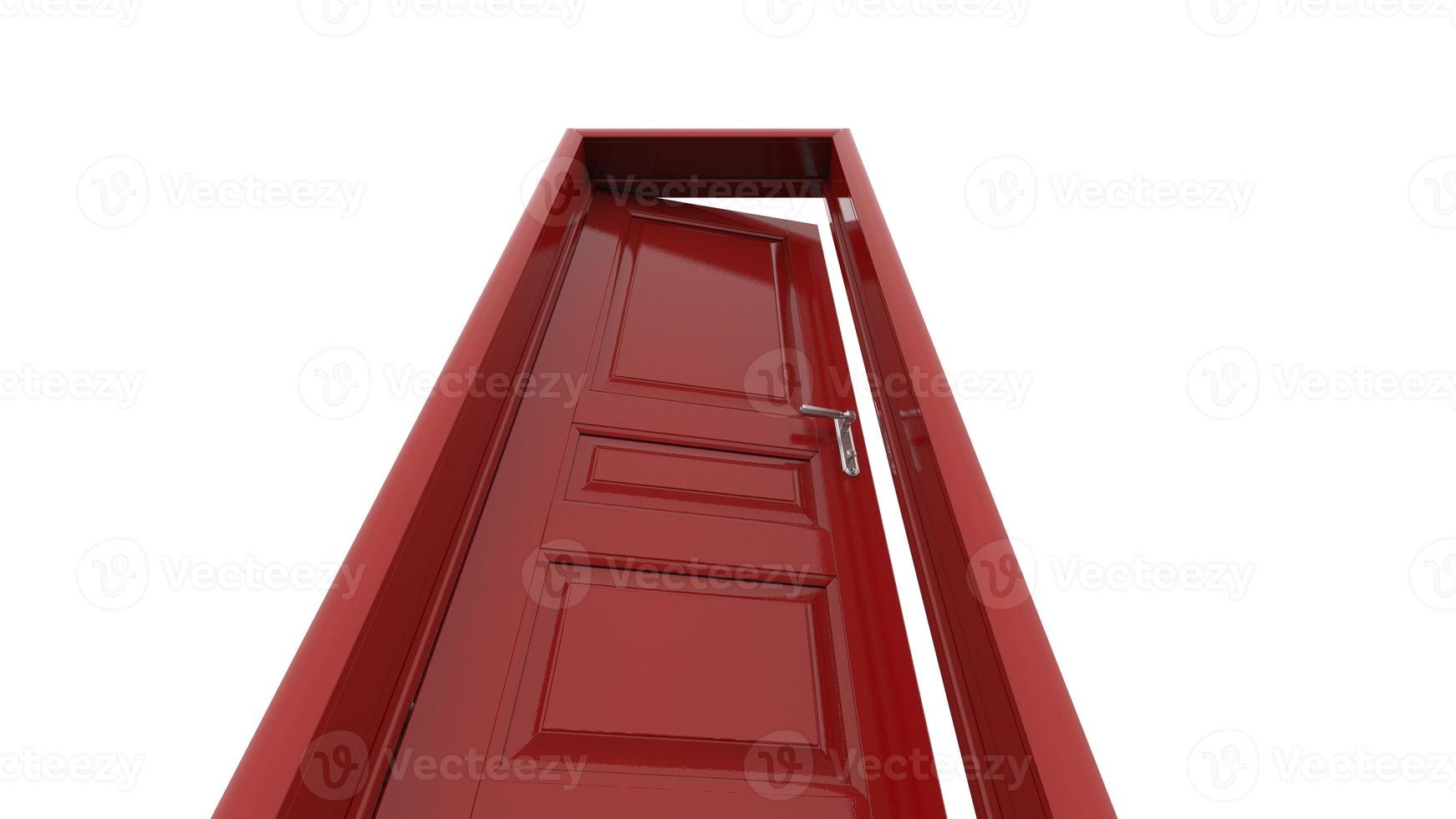 red door Creative illustration of open, closed door, entrance realistic doorway isolated on background 3d photo