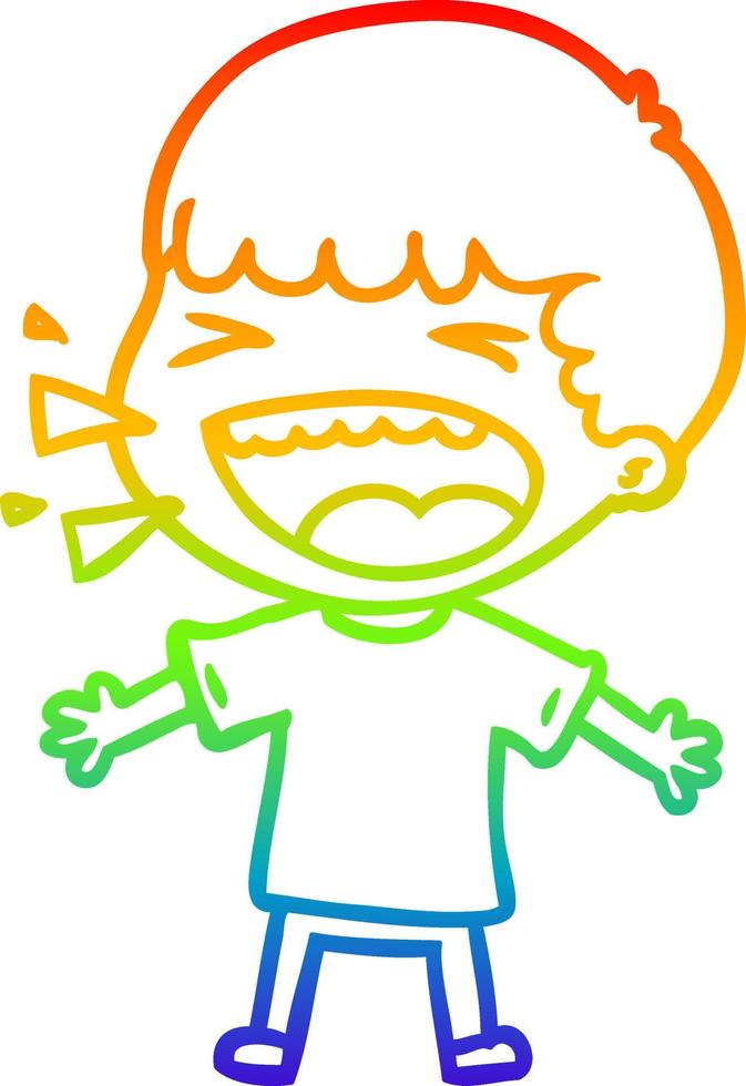 rainbow gradient line drawing cartoon laughing man vector