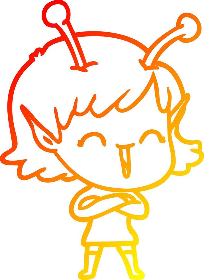 warm gradient line drawing cartoon happy alien girl vector