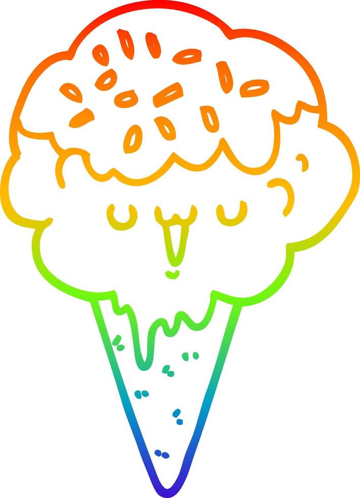 helado de dibujos animados de dibujo de línea de gradiente de arco iris vector