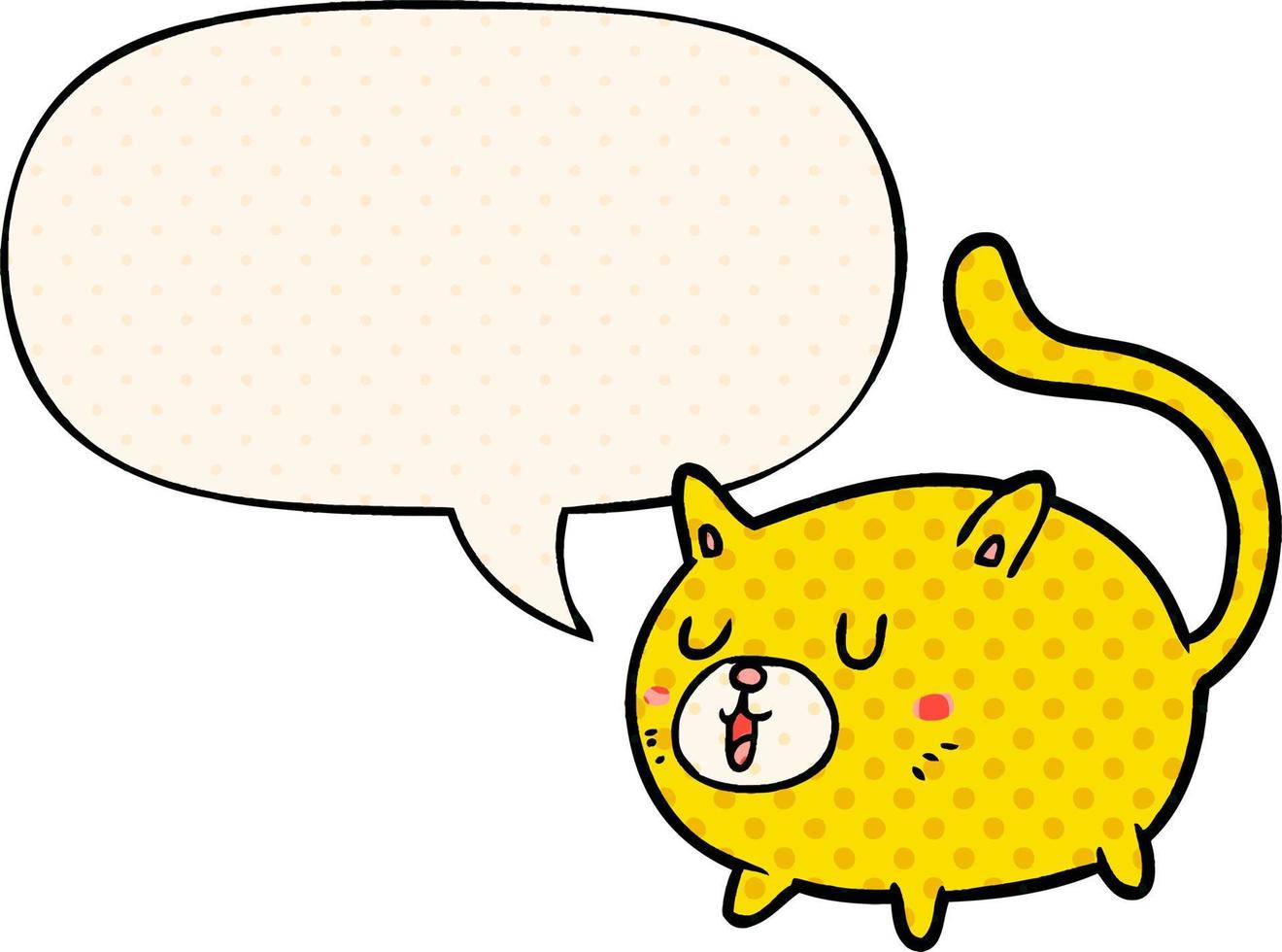 caricatura, gato feliz, y, burbuja del discurso, en, cómico, estilo vector