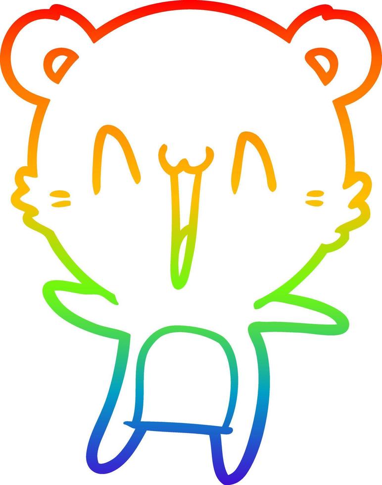 dibujo de línea de gradiente de arco iris dibujos animados de oso feliz vector