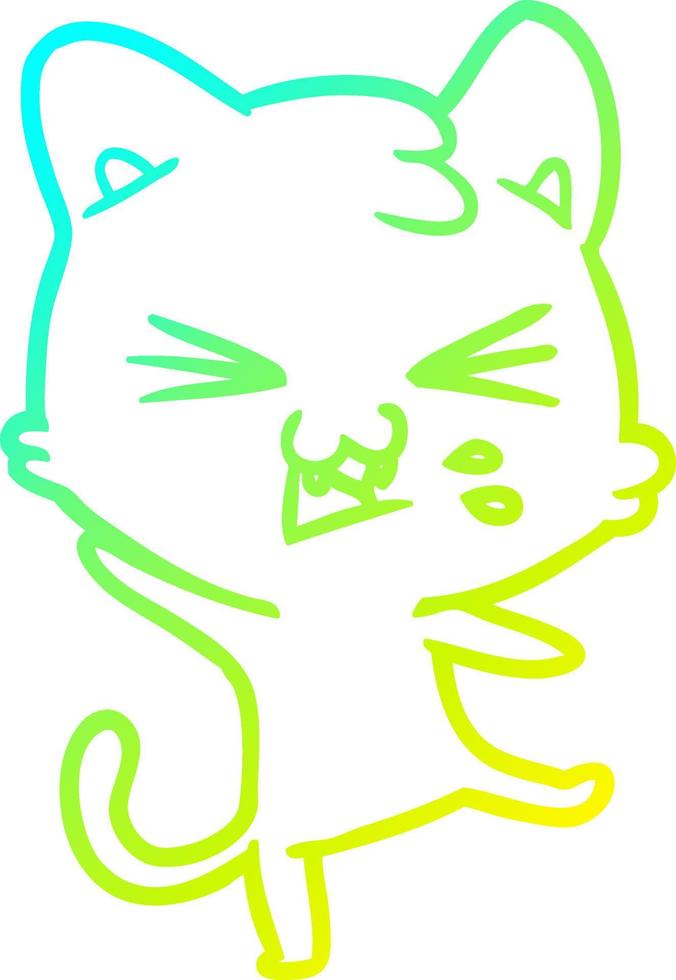 cold gradient line drawing cartoon cat hissing vector