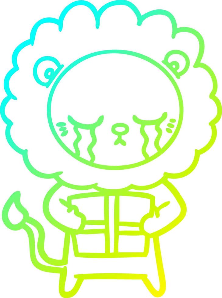 cold gradient line drawing crying cartoon lion vector