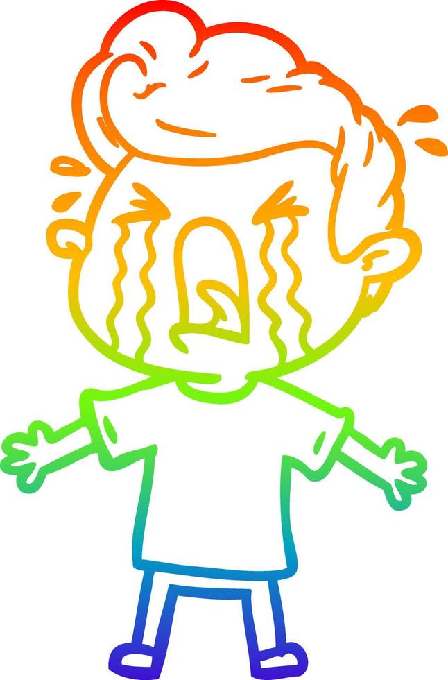 rainbow gradient line drawing cartoon crying man vector