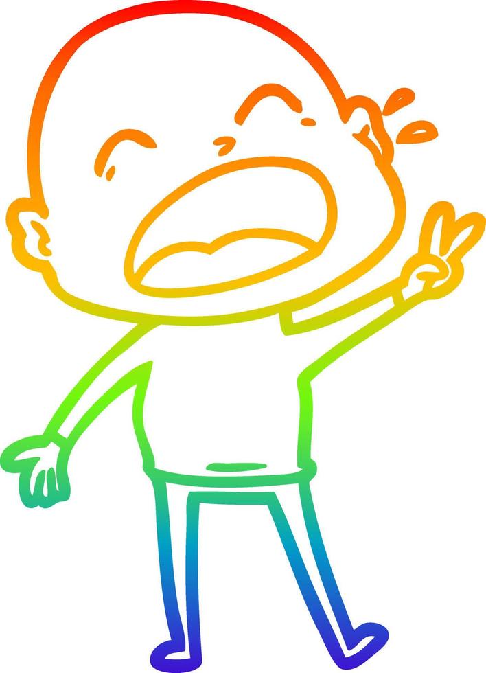 rainbow gradient line drawing cartoon shouting bald man vector