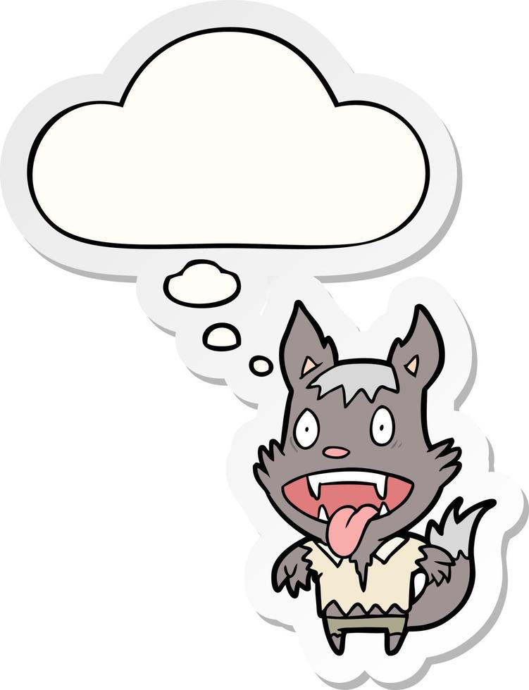 cartoon werewolf and thought bubble as a printed sticker vector