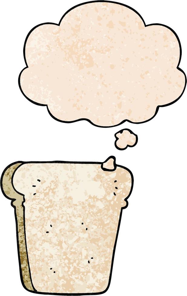 cartoon slice of bread and thought bubble in grunge texture pattern style vector