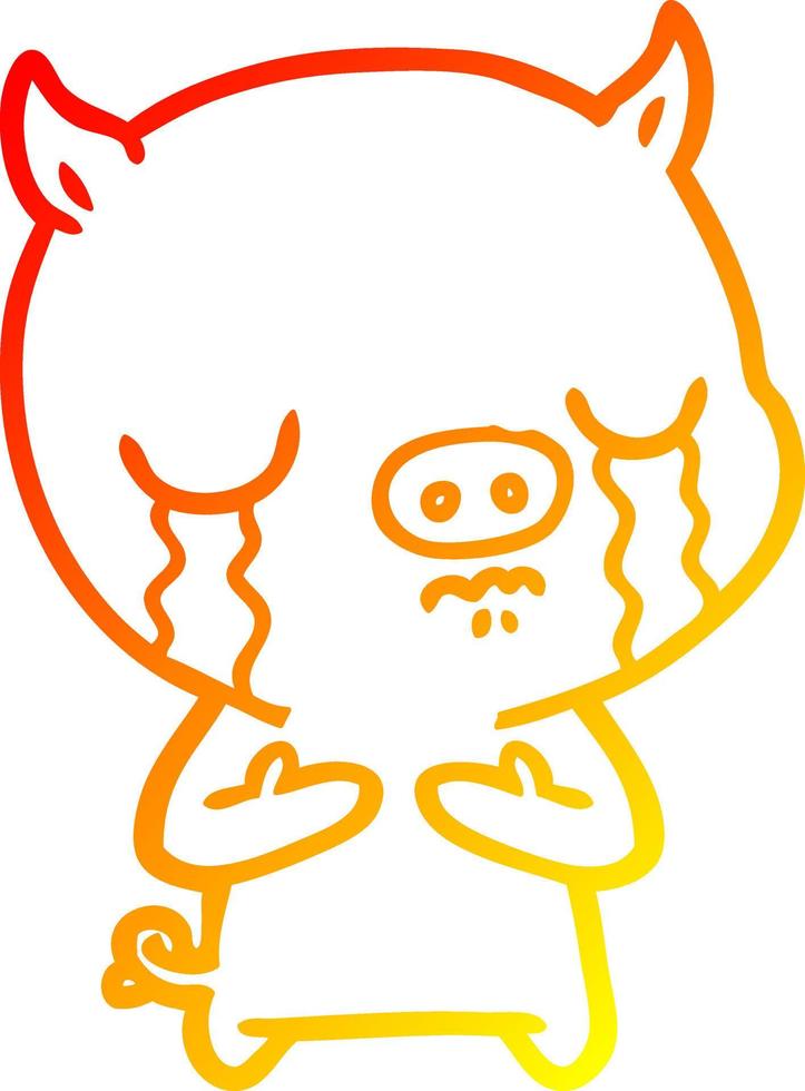 warm gradient line drawing cartoon pig crying vector