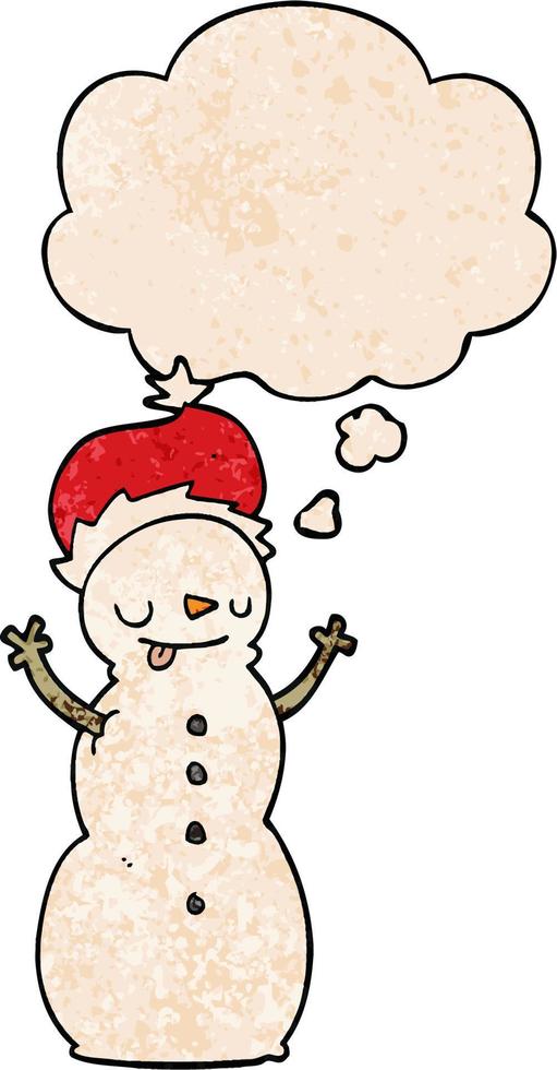 cartoon christmas snowman and thought bubble in grunge texture pattern style vector