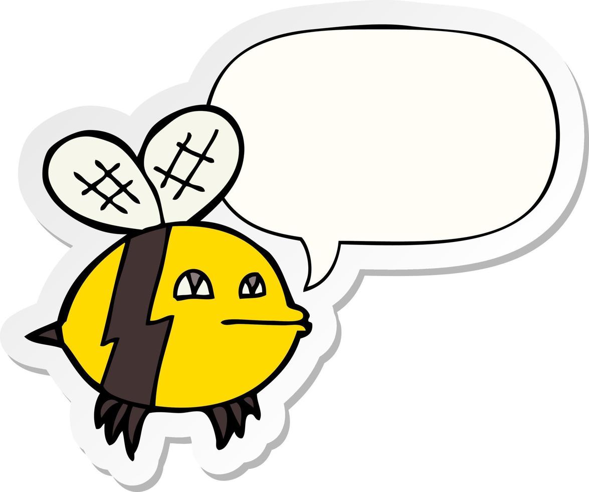 cartoon bee and speech bubble sticker vector