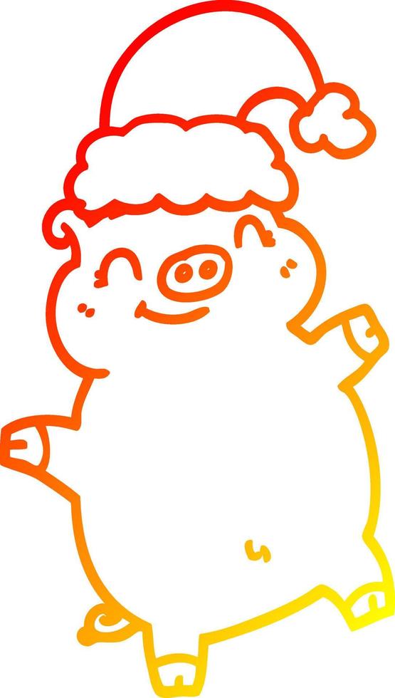 warm gradient line drawing cartoon happy christmas pig vector
