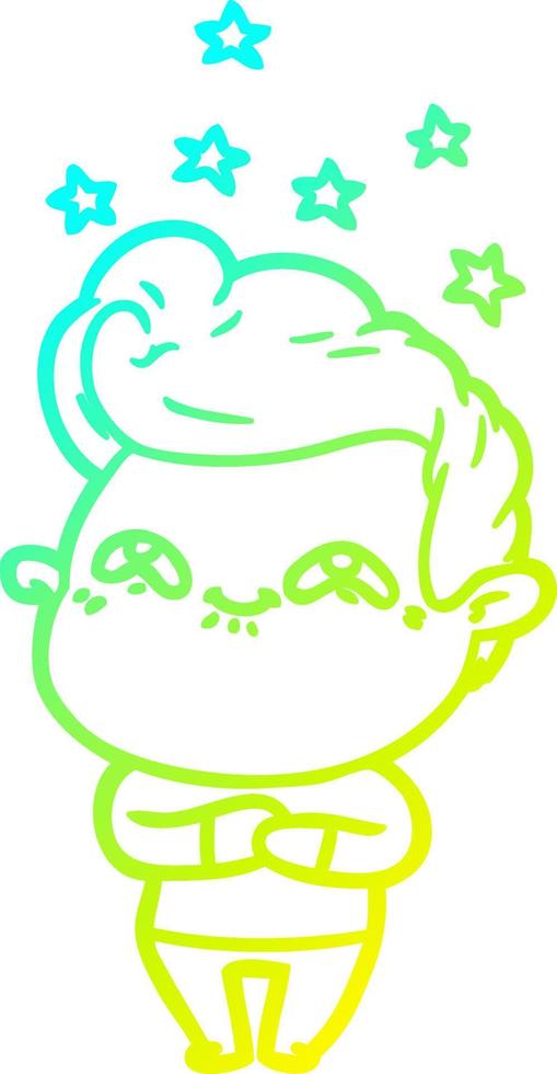 cold gradient line drawing cartoon excited man vector