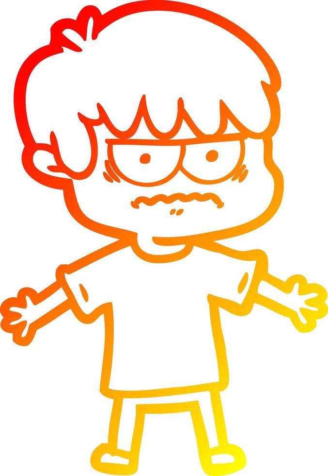 warm gradient line drawing annoyed cartoon boy vector