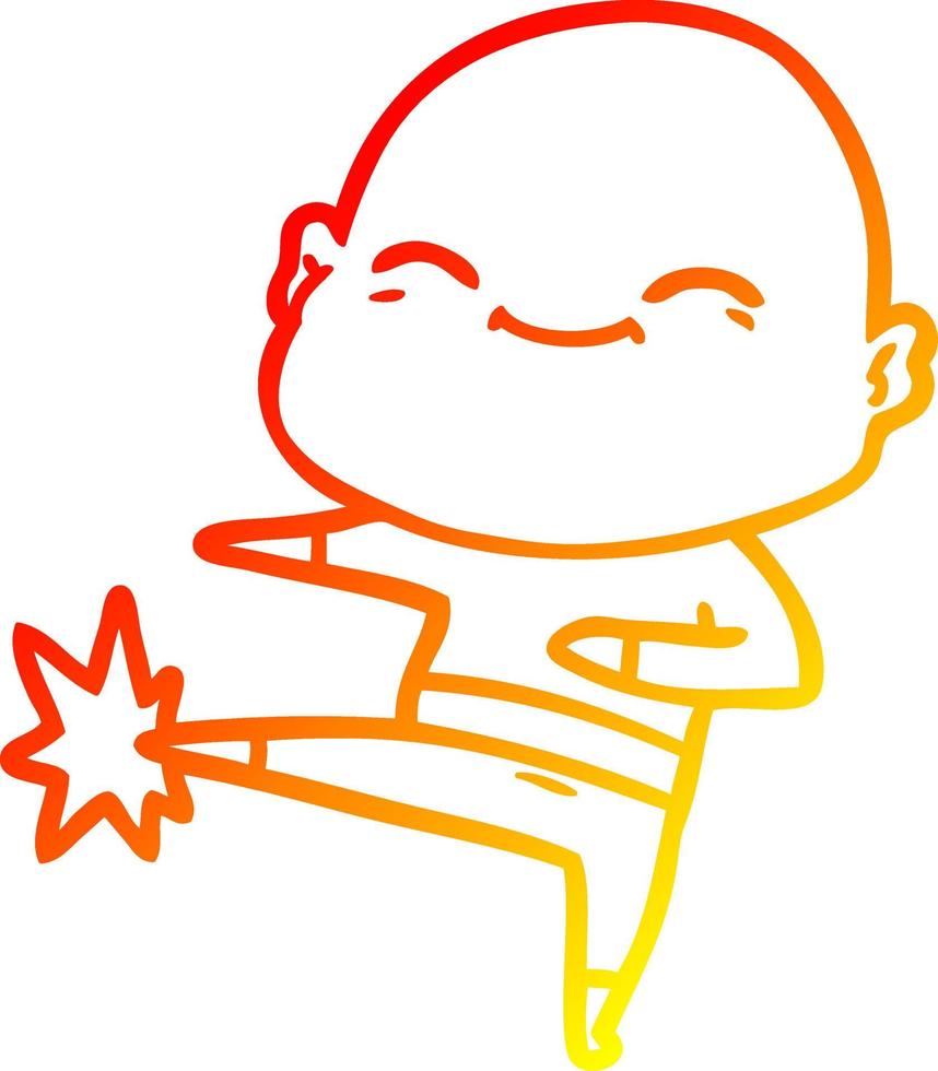warm gradient line drawing happy cartoon bald man vector