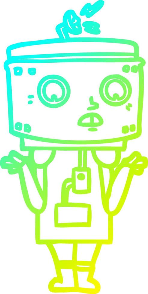 cold gradient line drawing cartoon robot shrugging vector