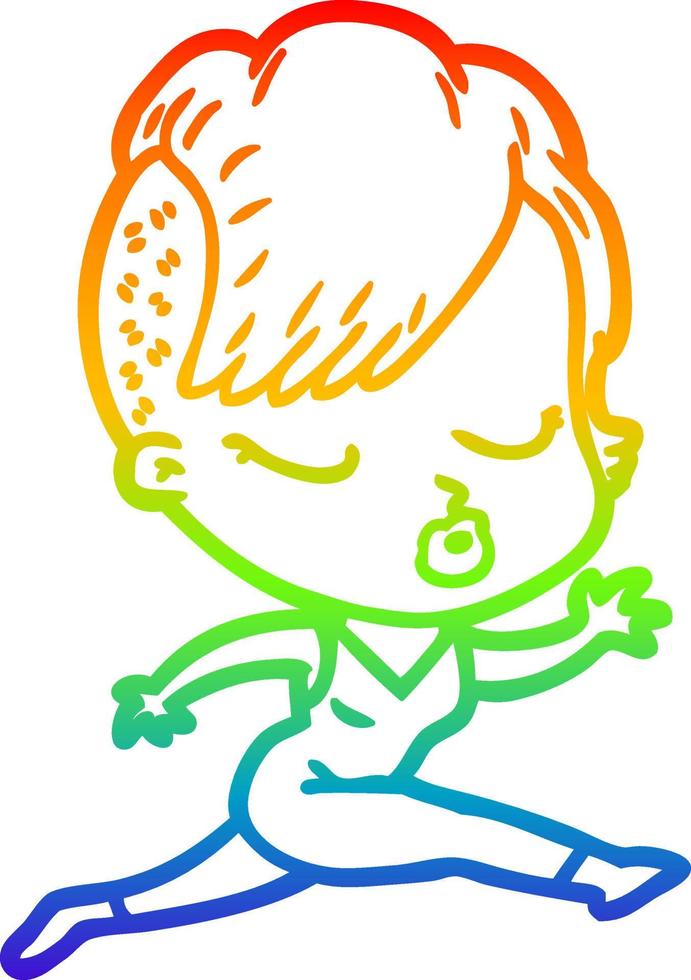 rainbow gradient line drawing cartoon pretty hipster girl vector