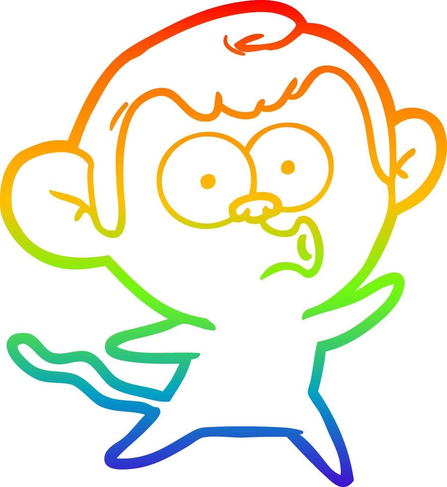 rainbow gradient line drawing cartoon surprised monkey vector