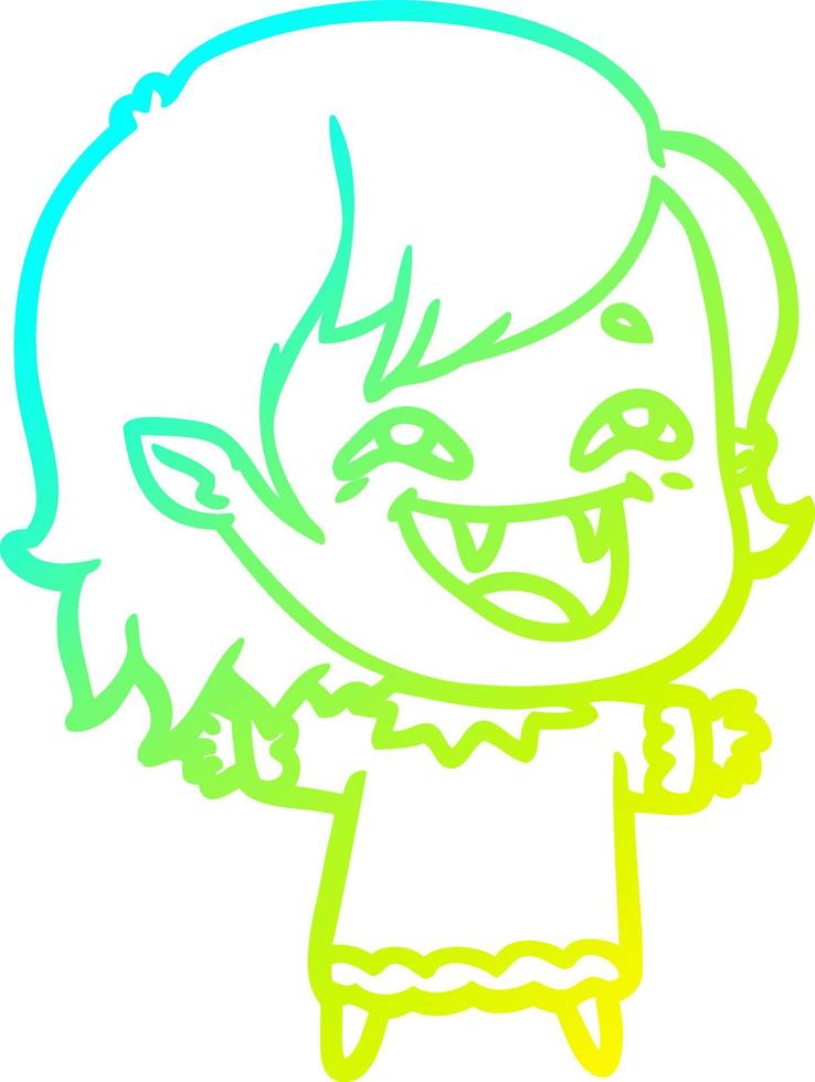 cold gradient line drawing cartoon laughing vampire girl vector