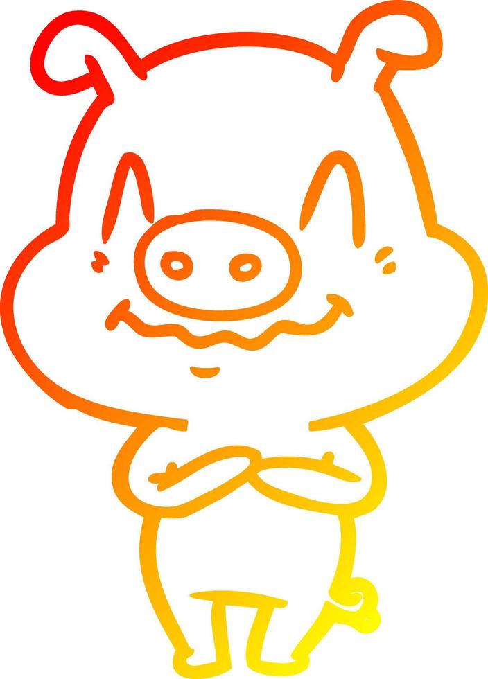 warm gradient line drawing nervous cartoon pig vector